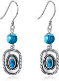 wholesale 925 Sterling Silver Turquoise Western Style Oval Shape Hook Earrings-0-0