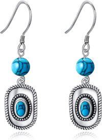 wholesale 925 Sterling Silver Turquoise Western Style Oval Shape Hook Earrings-Cowgirl Hat