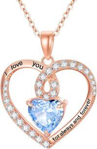 wholesale 925 Sterling Silver Birthstone Forever Love Heart Pendant Necklace for Women-Rose Gold-12-Dec