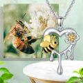 wholesale 925 Sterling Silver Heart-Shaped Honeybee and Daisy Pendant Necklace for Women & Girls-0-5