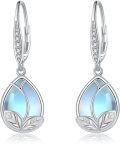 wholesale 925 Sterling Silver Teardrop Moonstone Drop Earrings Floral Gift for Her-0-0