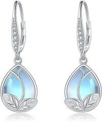 wholesale 925 Sterling Silver Teardrop Moonstone Drop Earrings Floral Gift for Her-Tulip