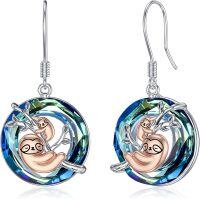 wholesale 925 Sterling Silver Blue Crystal Sloth Drop Earrings for Women-Sloth