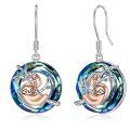 wholesale 925 Sterling Silver Sloth Mother And Baby Hanging Earrings Wholesale With Blue Crystal Charm-0-0