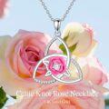 wholesale 925 Sterling Silver Pink Flower Triquetra Pendant Necklace for Women-0-3