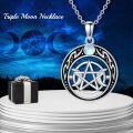 wholesale 925 Sterling Silver Pentagram & Crescent Moon Opalite Stone Pendant Necklace for Women - Wicca Pagan Witch  48 Chain Length-0-4