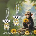 wholesale 925 Sterling Silver Monkey with Sunflower Leverback Earrings for Women Girls Gifts 4cm Long-0-2