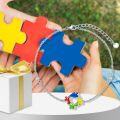 wholesale 925 Sterling Silver Puzzle Heart Charm Autism Awareness Bracelet with Colorful Enamel Accents - Adjustable Chain Gift for Women and Moms-0-4