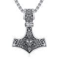 wholesale 925 Sterling Silver Wolf Head Mjolnir Pendant Thor's Hammer Necklace for Men Norse Viking -0-0