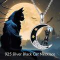 wholesale 925 Sterling Silver Moon & Black Cat Pendant Necklace with Star and Stone Charm s for Women-0-2