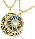wholesale Gold 925 Sterling Silver Abalone Shell Sun and Moon Pendant Necklaces for Couples/Friends/Mom-0-0
