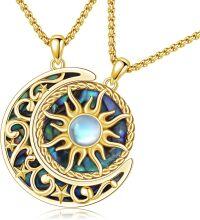 wholesale Gold 925 Sterling Silver Abalone Shell Sun and Moon Pendant Necklaces for Couples/Friends/Mom-Gold Plated