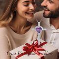 wholesale TOUPOP Cross Birthstone Necklace For Women Sterling Silver Heart Cross Pendant Necklace Cross Christian Jewelry Christmas Birthday Gifts For Her Wife Girlfriend Mom -0-2