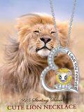 wholesale 925 Sterling Silver Lion Heart Pendant Necklace with Cubic Zirconia and Engraved Message I Love You Forever for Women-0-1