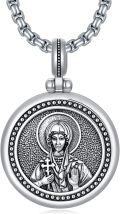 wholesale 925 Sterling Silver Oxidized Matte Orthodox Saint Pendant Necklace for Men & Women-0-0