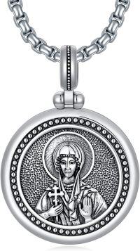 wholesale 925 Sterling Silver Oxidized Matte Orthodox Saint Pendant Necklace for Men & Women-Saint Marina