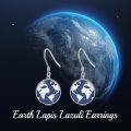wholesale 925 Sterling Silver World Map Dangle Earrings - Blue Enamel Globe s for Her Him-0-4