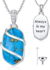 wholesale Sterling Silver Gemstone Urn Necklace for Ashes Memorial Jewelry-Turquoise