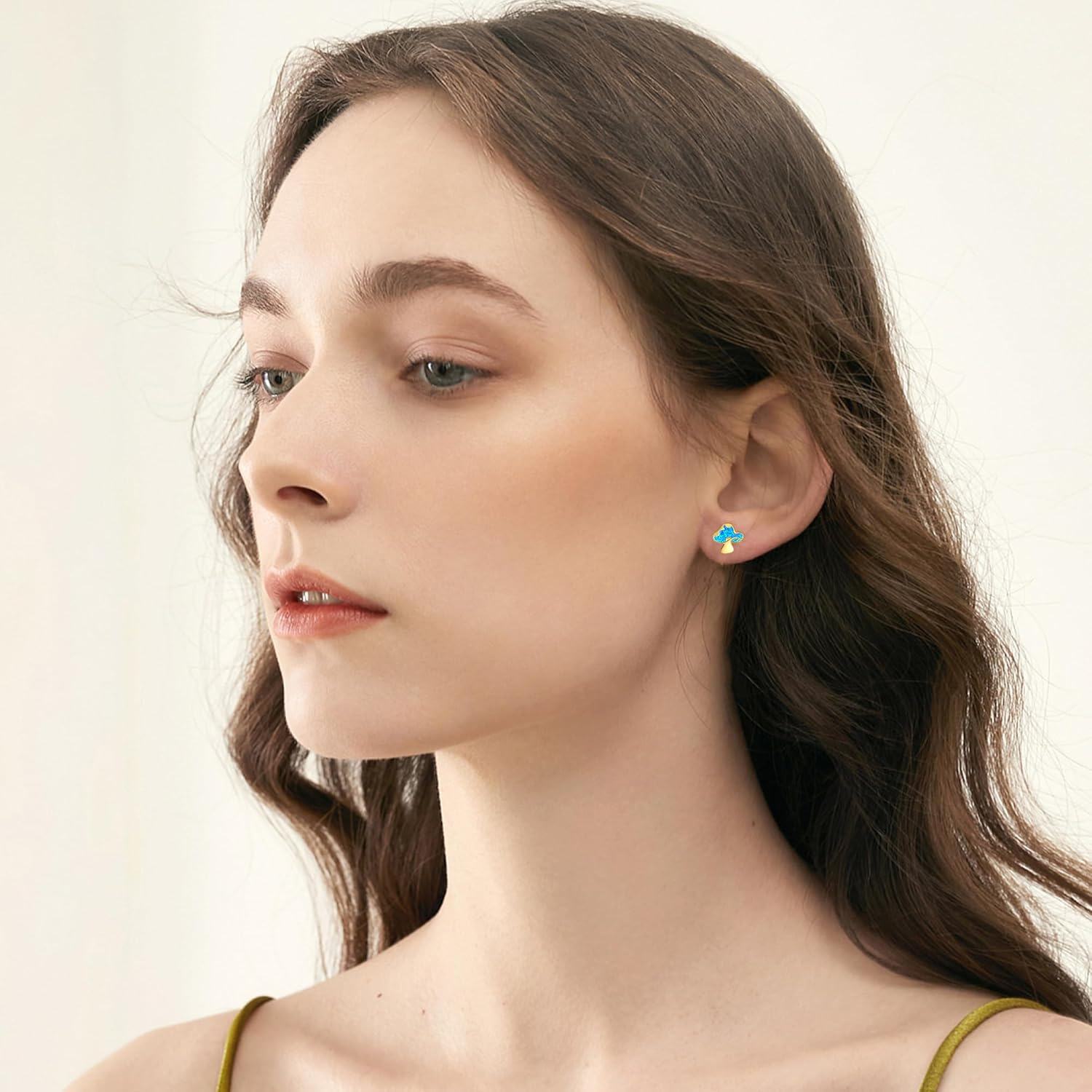 wholesale 14K Gold Blue Opal Mushroom Stud Earrings for Women Gift Ideas-0-4
