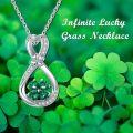 wholesale  925 Sterling Silver & Cubic Zirconia Infinity Clover Necklace - Four Leaf Lucky Pendant with Green Birthstone for Women-0-3