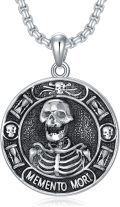 wholesale 925 Sterling Silver Gothic Skull Memento Mori Pendant Necklace with 22 + 2 Extender Chain - Stoic  for Men & Women-0-0