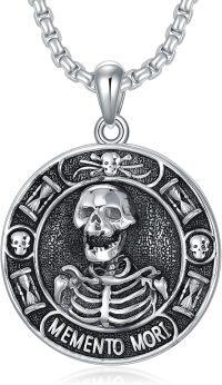 wholesale 925 Sterling Silver Gothic Skull Memento Mori Pendant Necklace with 22 + 2 Extender Chain - Stoic  for Men & Women-Memento Mori-4