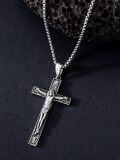 wholesale 925 Sterling Silver Crucifix Pendant Necklace for Men - Jesus Christ on the Cross Design (24+2)-0-5
