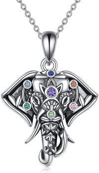 wholesale 925 Sterling Silver Multicolor Cubic Zirconia Elephant Pendant Necklace for Women-Elephant Necklace-C