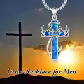 wholesale 925 Sterling Silver Black Enamel Deer Antlers Cross Pendant Necklaces Wholesale with Stainless steel chain for Men -0-11
