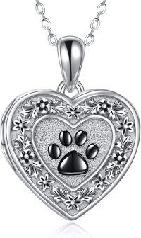 wholesale 925 Sterling Silver Heart-Shaped Paw Print Photo Locket Necklace Yoga Pendant Gifts for Women Wife Mom-Pet Paw Locket