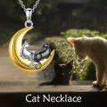 wholesale 925 Sterling Silver Crescent Moon with Cats Pendant Necklaces for Women Gifts-0-1