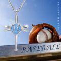 wholesale 925 Sterling Silver Blue Opal Baseball Bat Cross Pendant Necklaces for Men & Women-0-2