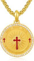 wholesale Gold 925 Sterling Silver Round Cross Pendant with Red Enamel and Cubic Zirconia - Catholic Religious  for Women Men-0-0