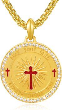 wholesale Gold 925 Sterling Silver Round Cross Pendant with Red Enamel and Cubic Zirconia - Catholic Religious  for Women Men-D-Confirmation Gifts-E