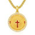 wholesale Gold 925 Sterling Silver Round Cross Pendant with Red Enamel and Cubic Zirconia - Catholic Religious  for Women Men-0-0