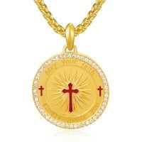wholesale Gold 925 Sterling Silver Round Cross Pendant with Red Enamel and Cubic Zirconia - Catholic Religious  for Women Men-D-Confirmation Gifts-E