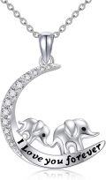 wholesale 925 Sterling Silver Elephant Moon Pendant Necklaces I Love You Forever Gifts for Women Girls Jewelry-0-0