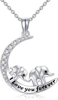 wholesale 925 Sterling Silver Elephant Moon Pendant Necklaces I Love You Forever Gifts for Women Girls Jewelry-Elephant