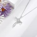 wholesale 925 Sterling Silver Semicolon Cross Pendant with Cubic Zirconia Necklaces for Women - Faith & Inspiration Gift Ideas for Mom-0-2
