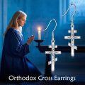 wholesale 925 Sterling Silver Retro Eastern Orthodox Cross Dangle Drop Earrings Religious Christian Jewelry for Men & Women-0-3