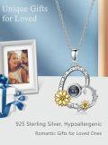 wholesale 925 Sterling Silver YOU ARE MY SUNSHINE Projection Necklace w/ Sunflowers & Crystals - Romantic Gift for Women-0-4