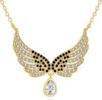 wholesale Gold 925 Sterling Silver CZ Angel Wing Pendant Necklace for Women and Girls s-Angel Wings-01