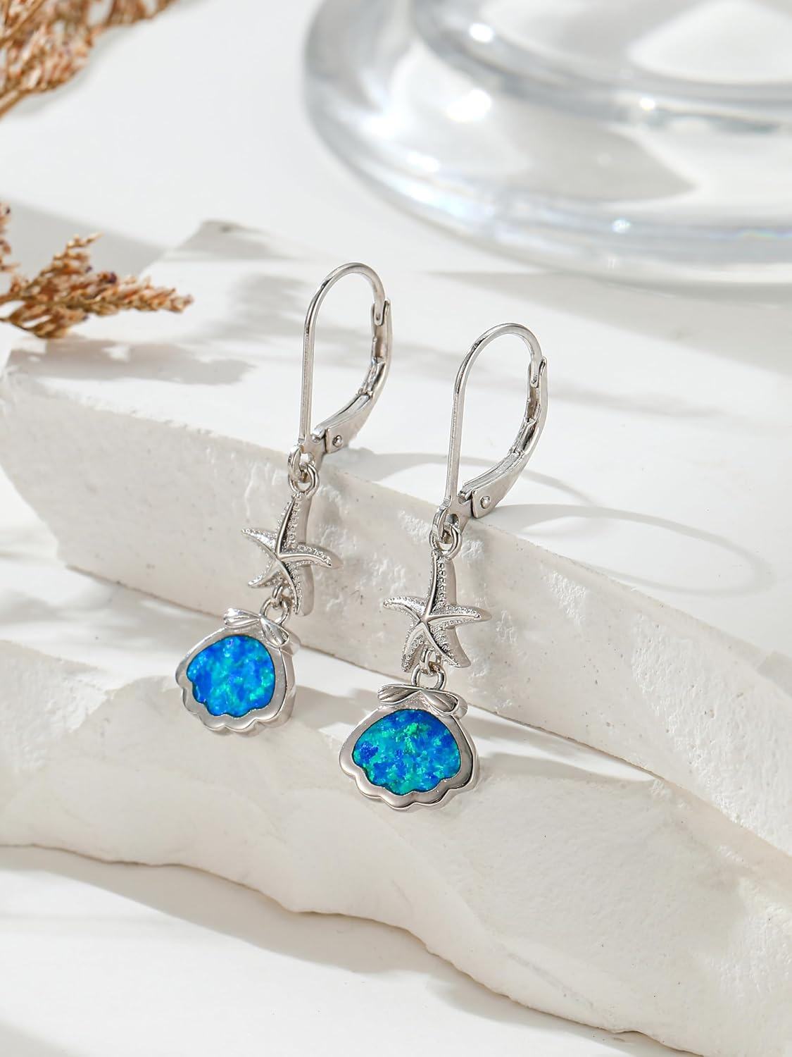 Sterling Silver Opal Starfish Turtle Earrings Ocean Jewelry for Women-0-1