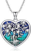 wholesale 925 Sterling Silver Heart-Shaped Blue and Green Enamel Tree of Life Pendant Necklace for Women & Girls - Family Love s-0-0