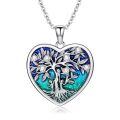 wholesale 925 Sterling Silver Heart-Shaped Blue and Green Enamel Tree of Life Pendant Necklace for Women & Girls - Family Love s-0-0