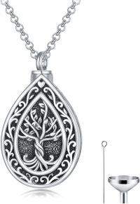 wholesale 925 Sterling Silver Tree of Life Teardrop Keepsake Pendant with Funnel and Chain - Memorial Jewelry for Ashes Cremation Urns (Silver)-Regular