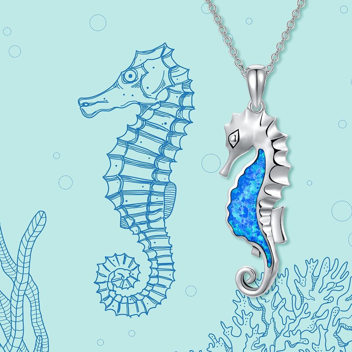  Sterling Silver Ocean Jewelry Sea Turtle Seahorse Starfish Beach Necklace for Women Girls -0-2