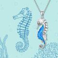 wholesale 925 Sterling Silver Blue Opal Starfish Pendant Necklace for Women Girls-0-1
