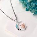 wholesale 925 Sterling Silver Turquoise Moon Highland Cow Necklace Pendant Jewelry for Women Girls Gift 48cm Chain Length-0-2