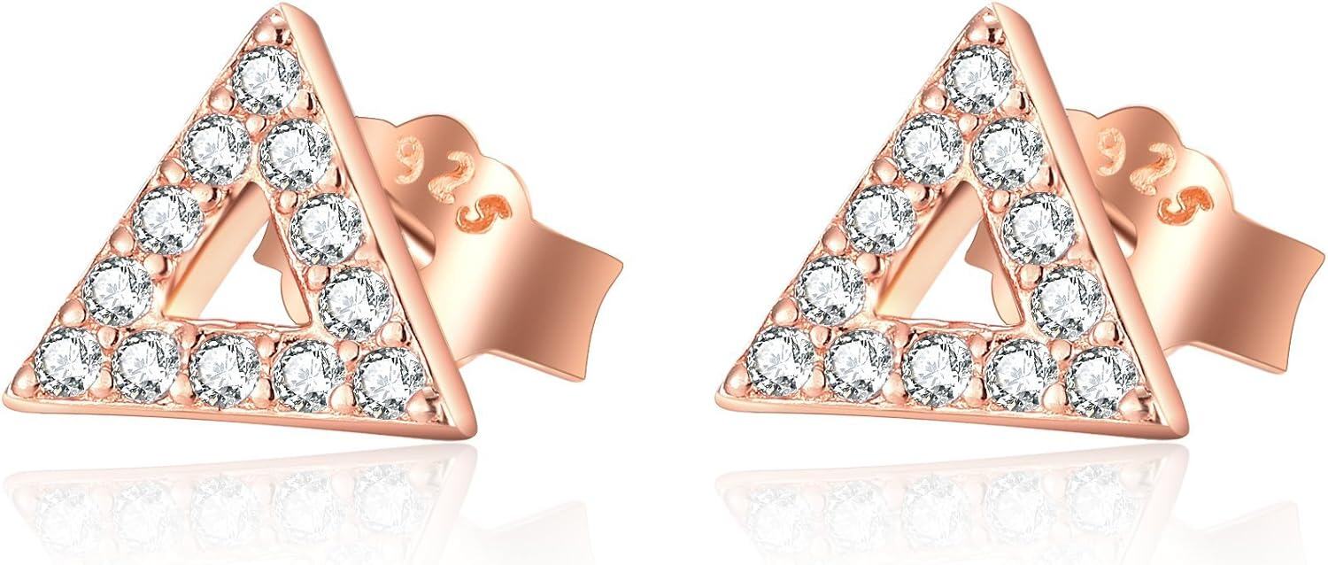 Sterling Silver Cubic Zirconia Triangle Earrings for Women Teens Dainty Gifts-Rose